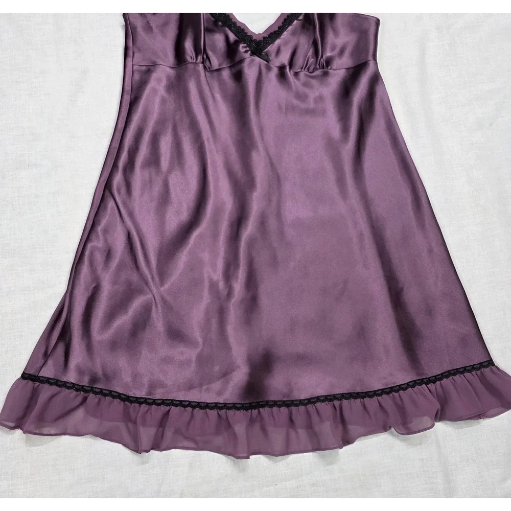 Whimsigoth Chemise Apt. 9 Intimates Womens Large Purple Satin Lace Nightgown Y2k